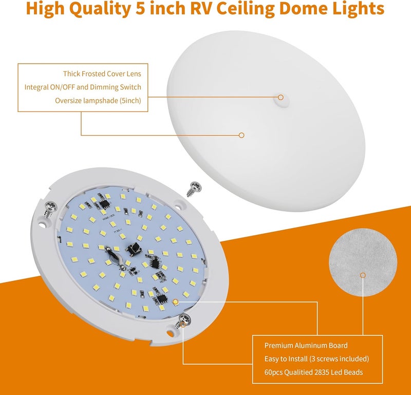 RVZONE RV Lights Interior, 5 Inch RV LED Ceiling Puck Light Dimmable 12 Volt LED Lights, 12V RV Puck Lights Led 4.5W Milky Frosted RV Ceiling Dome Light for Camper Van Trailer Boat - Image 5